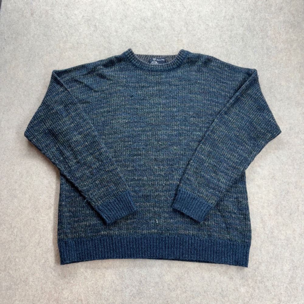 Vintage Italy Mens XL Wool Alpaca Blend Crewneck Sweater Blue Green Marled Knit